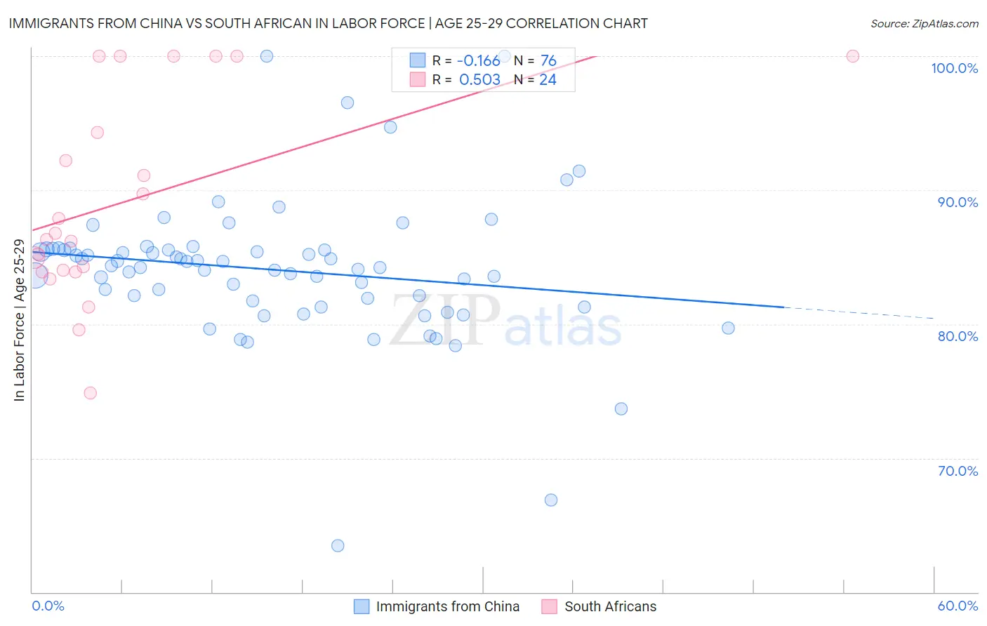 Immigrants from China vs South African In Labor Force | Age 25-29