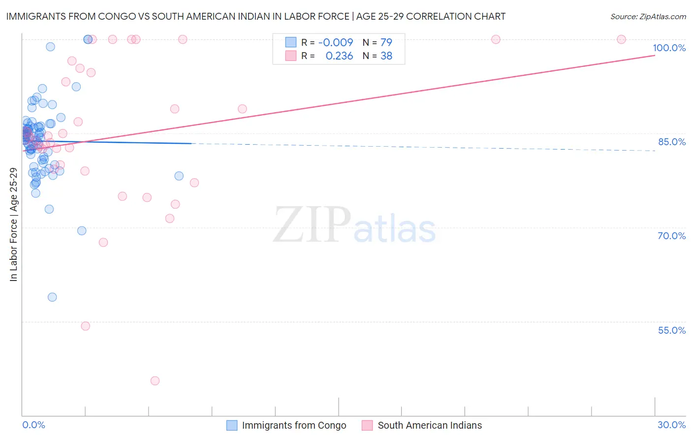 Immigrants from Congo vs South American Indian In Labor Force | Age 25-29