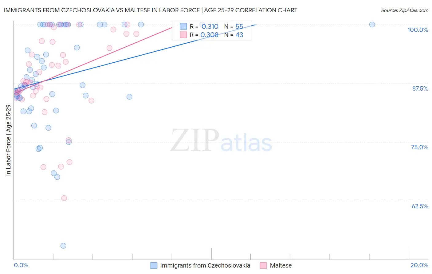 Immigrants from Czechoslovakia vs Maltese In Labor Force | Age 25-29