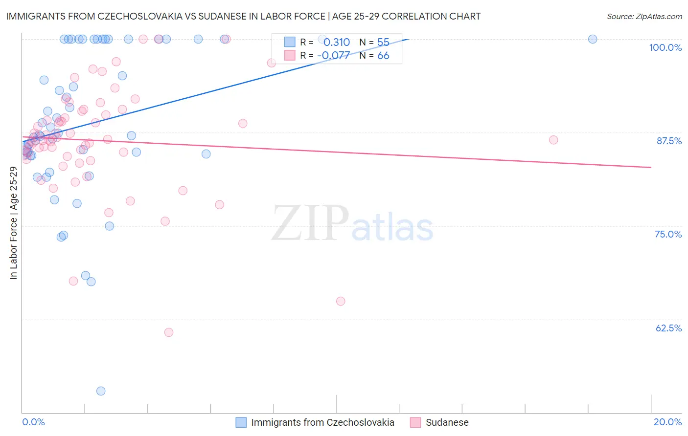 Immigrants from Czechoslovakia vs Sudanese In Labor Force | Age 25-29