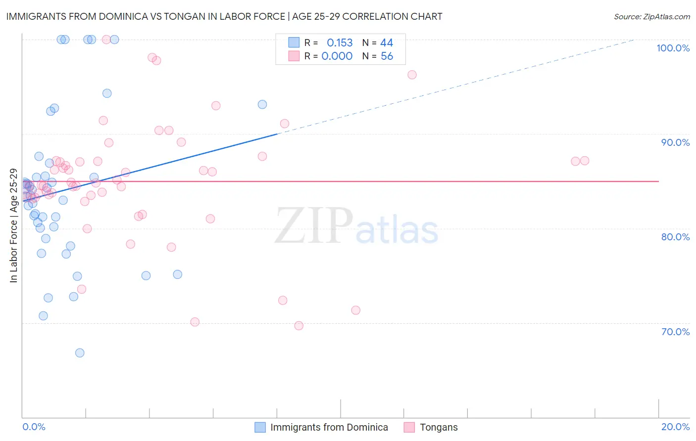 Immigrants from Dominica vs Tongan In Labor Force | Age 25-29