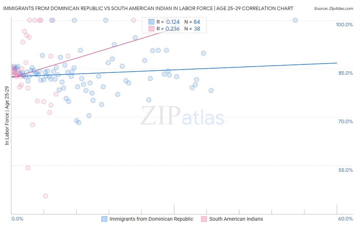 Immigrants from Dominican Republic vs South American Indian In Labor Force | Age 25-29