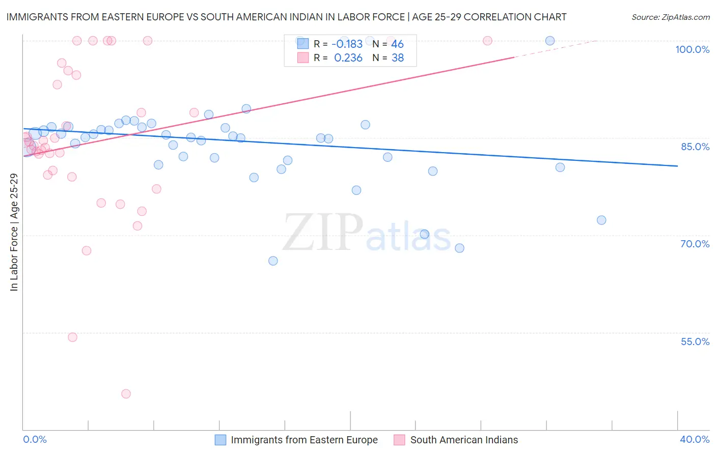 Immigrants from Eastern Europe vs South American Indian In Labor Force | Age 25-29