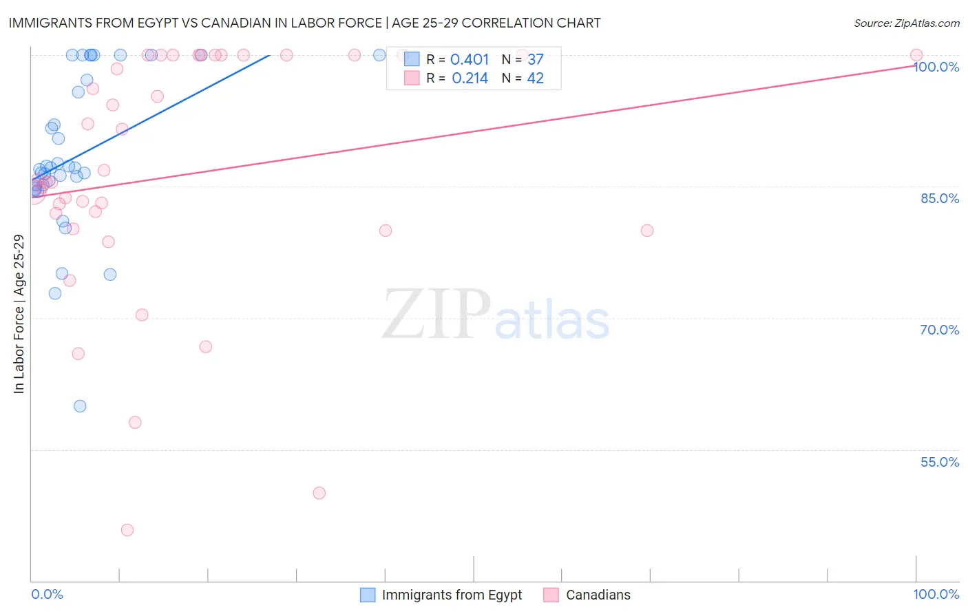 Immigrants from Egypt vs Canadian In Labor Force | Age 25-29