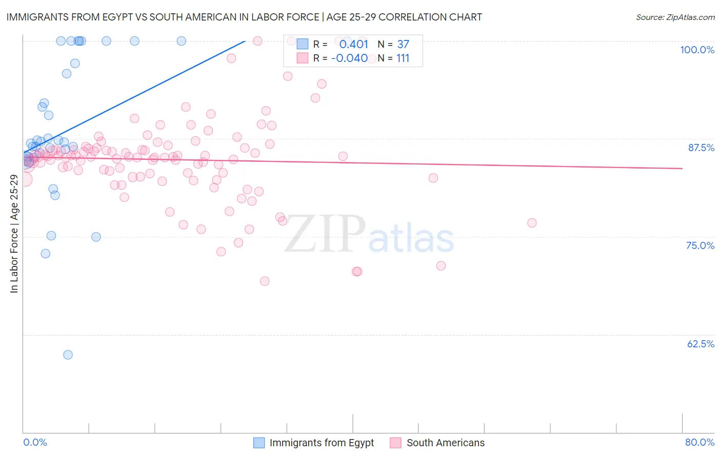 Immigrants from Egypt vs South American In Labor Force | Age 25-29