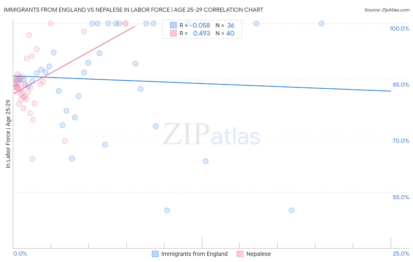 Immigrants from England vs Nepalese In Labor Force | Age 25-29