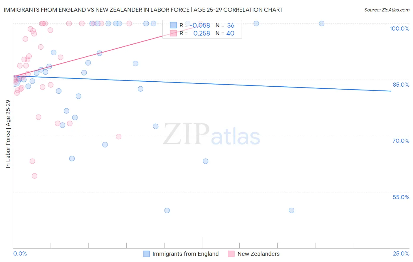 Immigrants from England vs New Zealander In Labor Force | Age 25-29