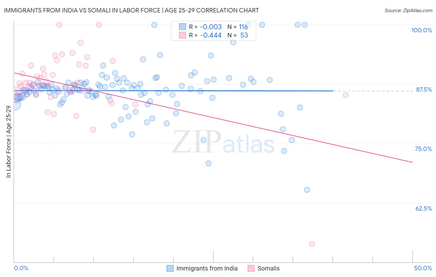 Immigrants from India vs Somali In Labor Force | Age 25-29