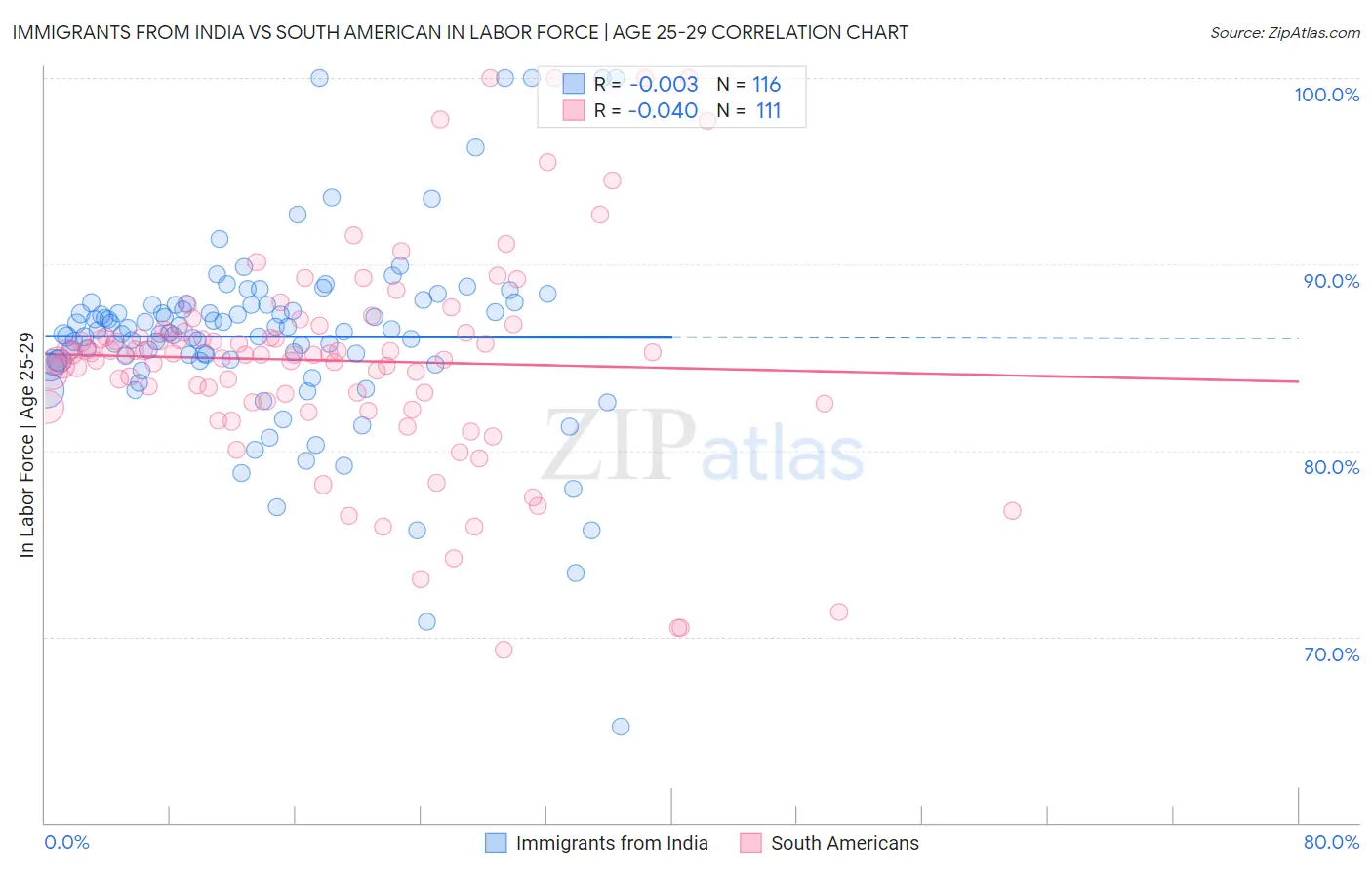 Immigrants from India vs South American In Labor Force | Age 25-29