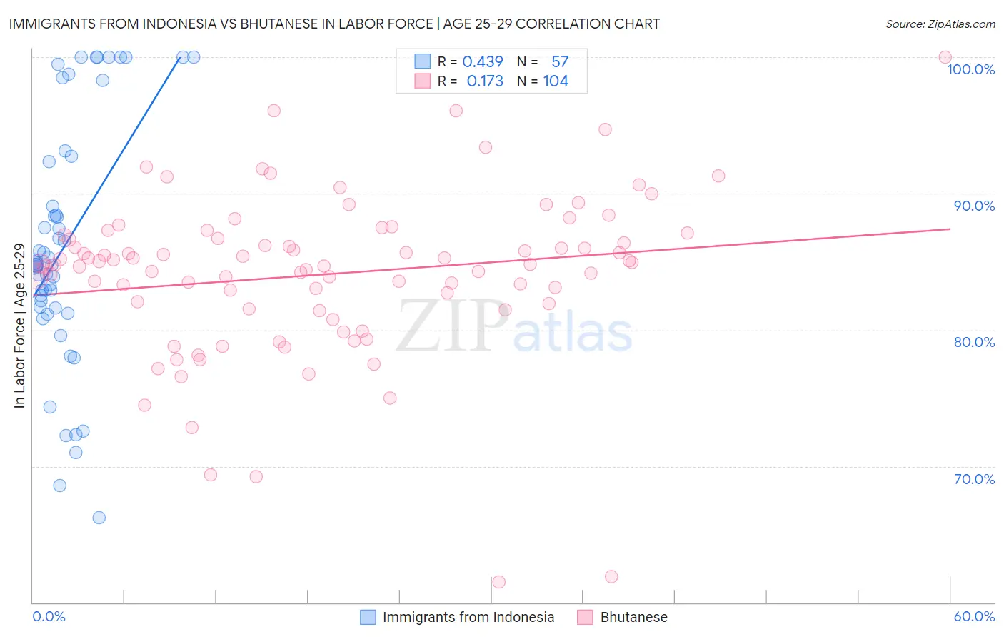Immigrants from Indonesia vs Bhutanese In Labor Force | Age 25-29
