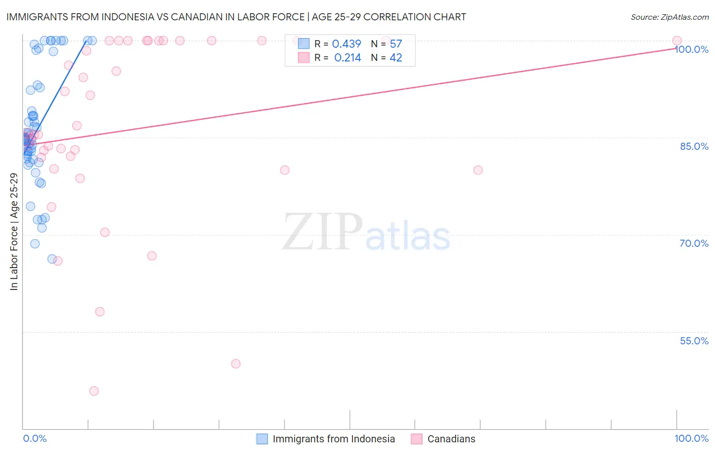 Immigrants from Indonesia vs Canadian In Labor Force | Age 25-29