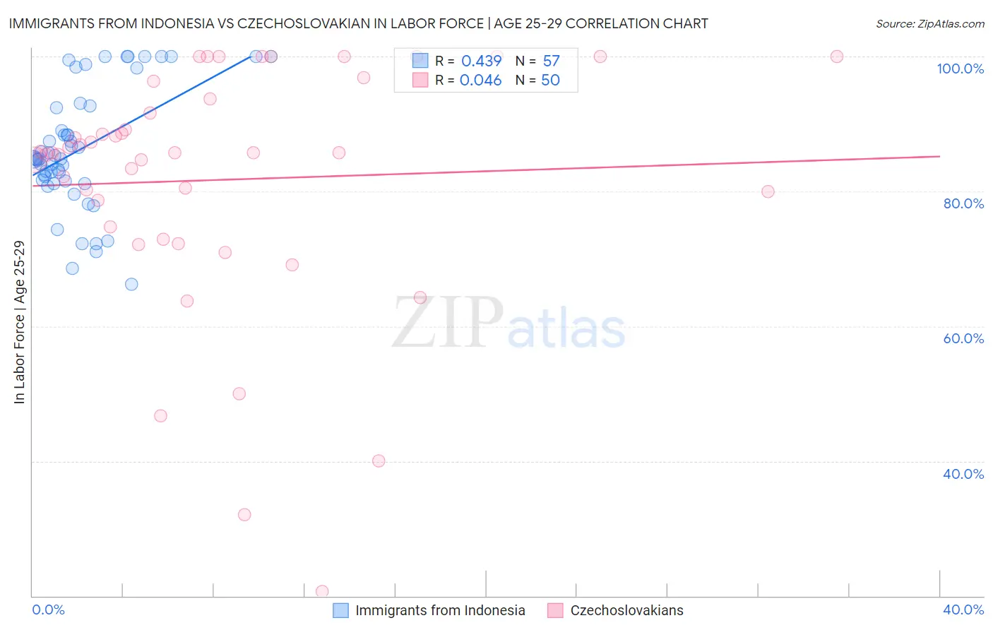 Immigrants from Indonesia vs Czechoslovakian In Labor Force | Age 25-29