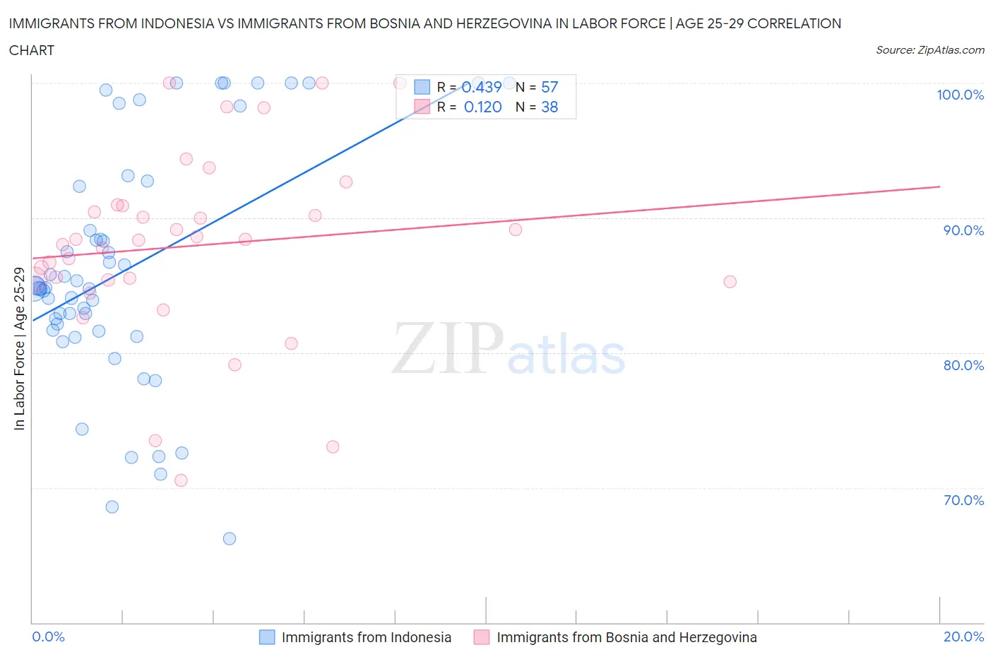 Immigrants from Indonesia vs Immigrants from Bosnia and Herzegovina In Labor Force | Age 25-29