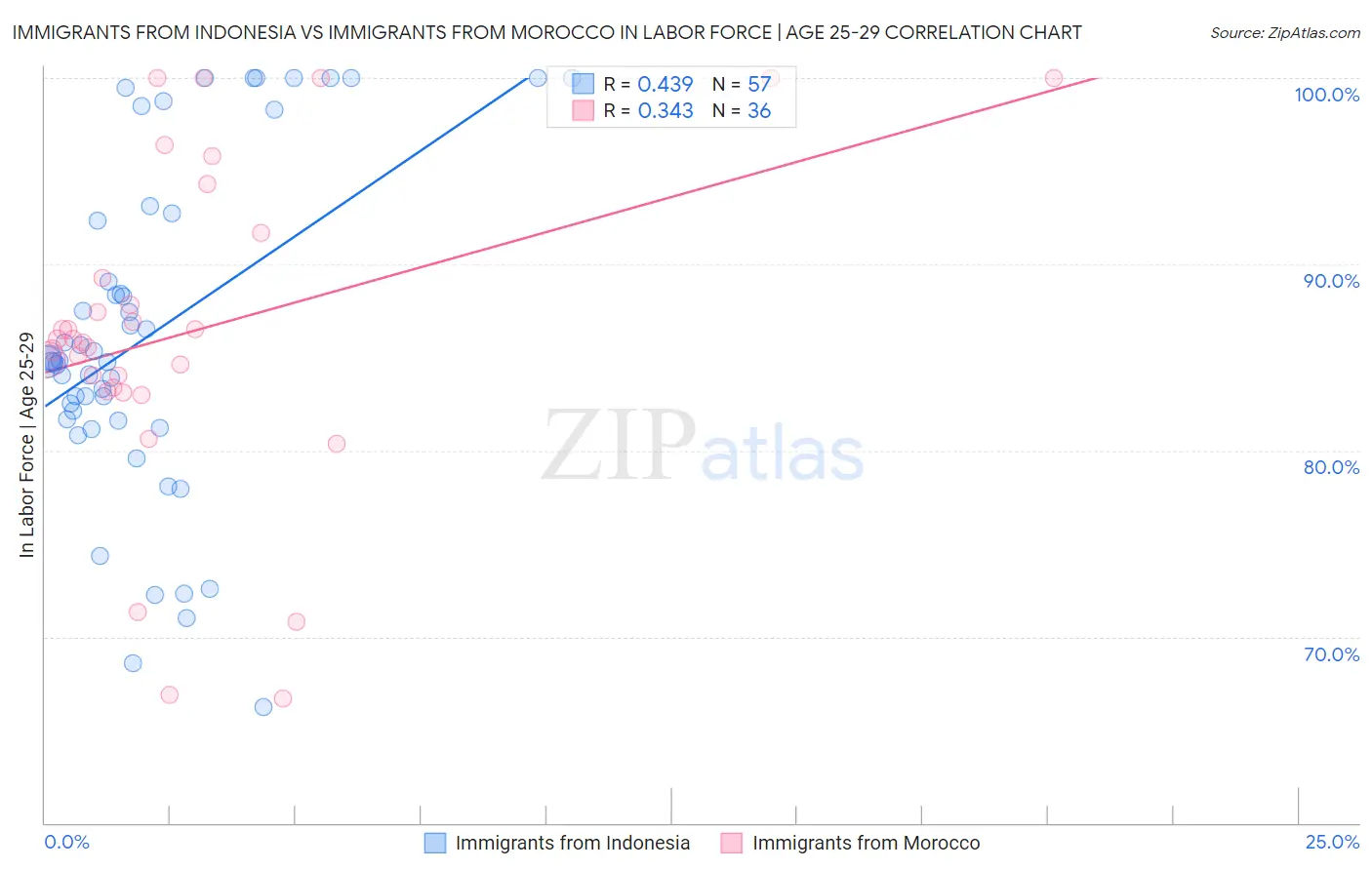 Immigrants from Indonesia vs Immigrants from Morocco In Labor Force | Age 25-29