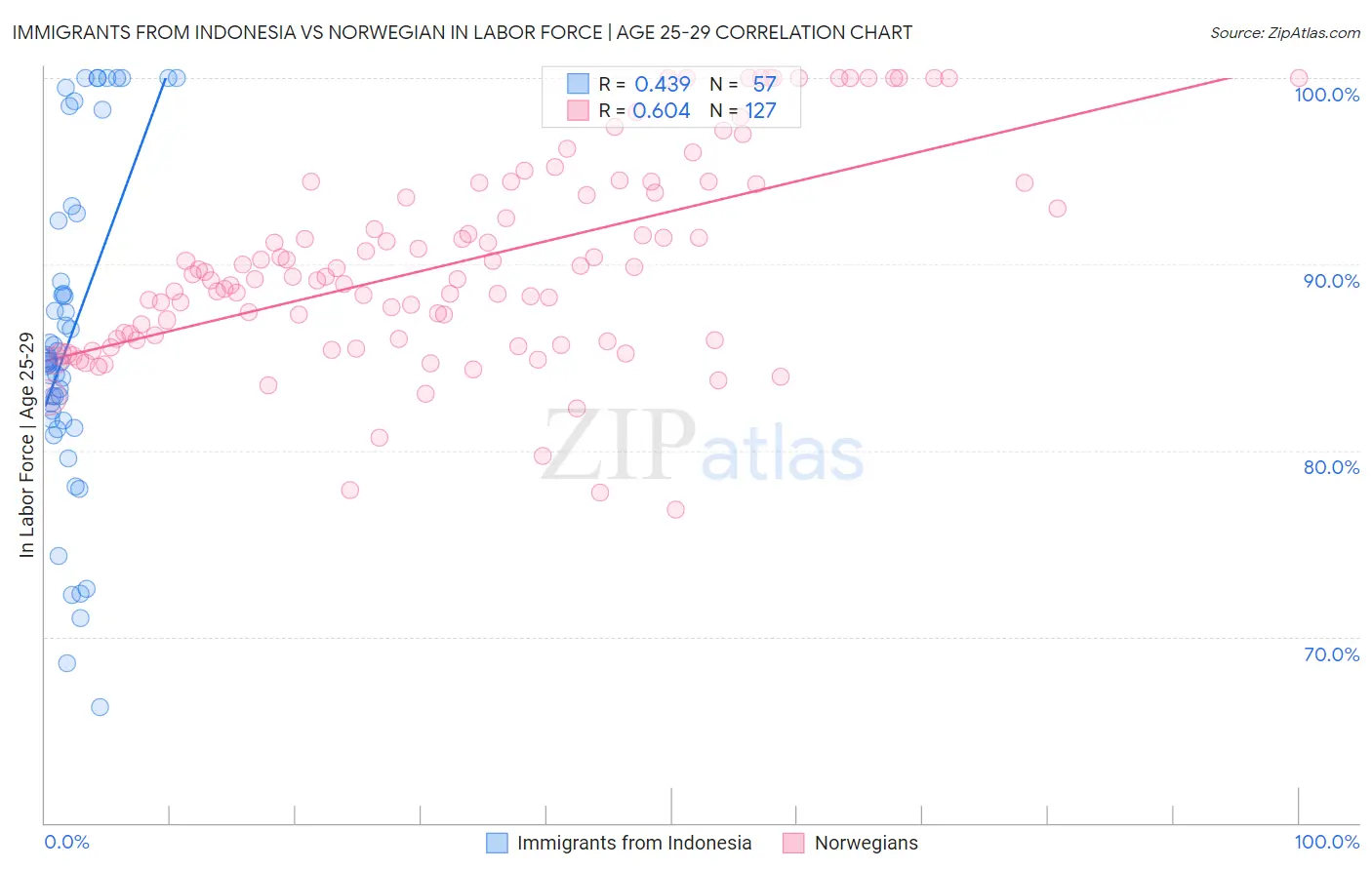 Immigrants from Indonesia vs Norwegian In Labor Force | Age 25-29