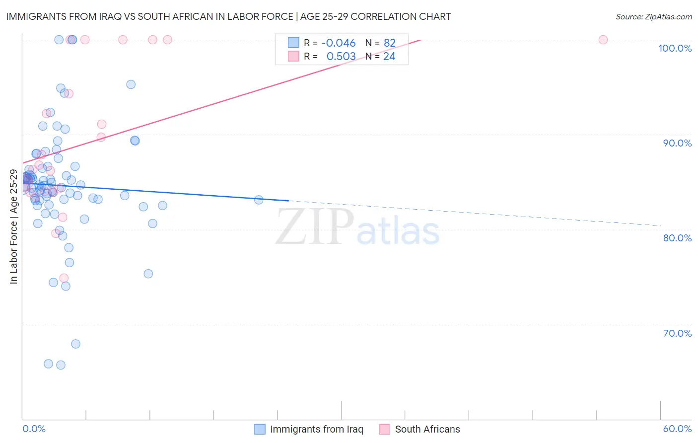 Immigrants from Iraq vs South African In Labor Force | Age 25-29