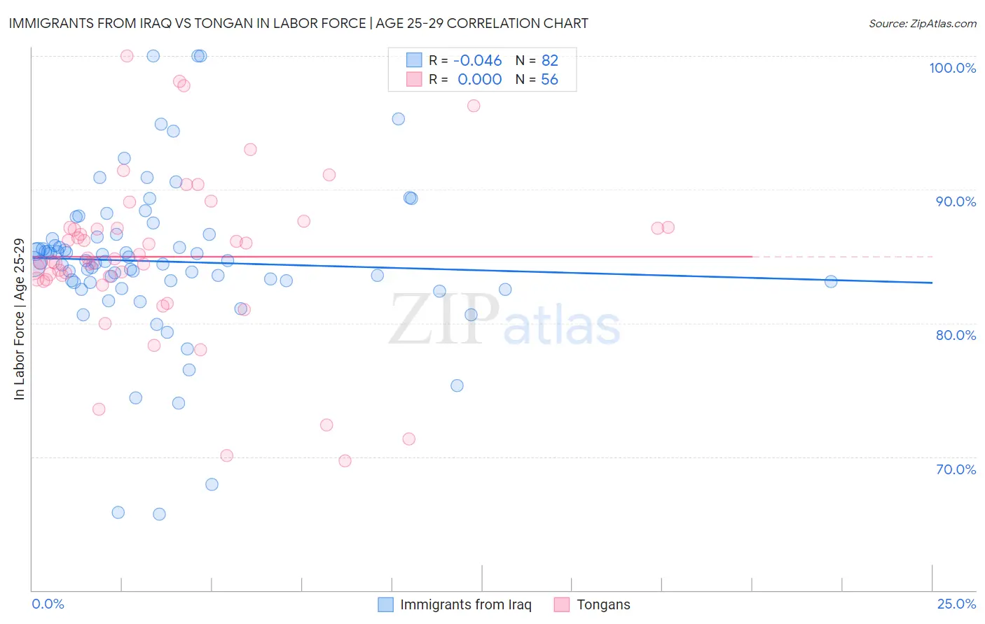 Immigrants from Iraq vs Tongan In Labor Force | Age 25-29