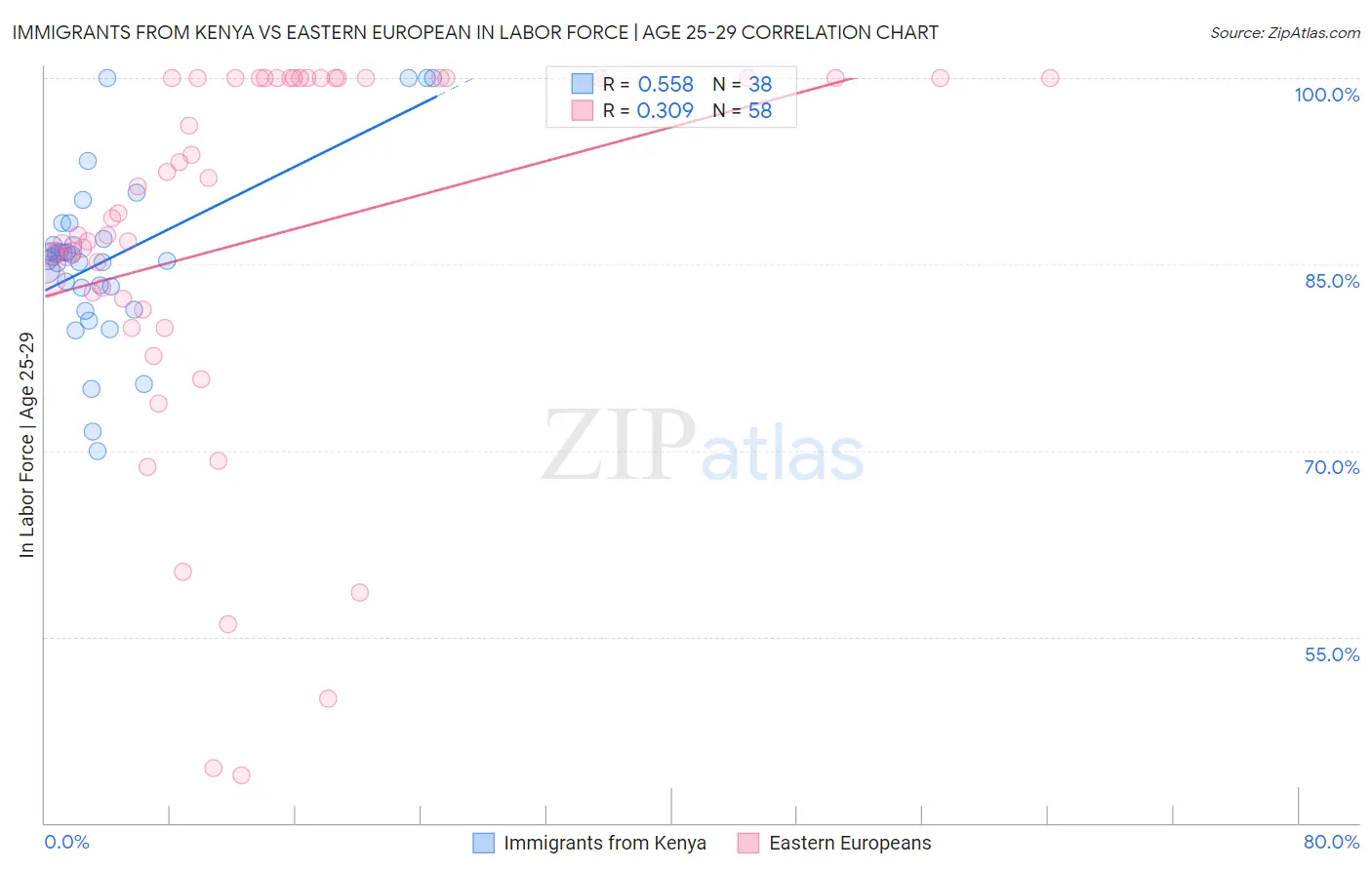 Immigrants from Kenya vs Eastern European In Labor Force | Age 25-29