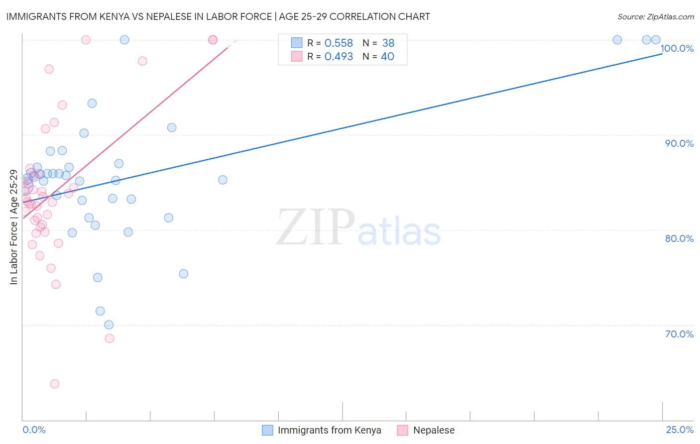Immigrants from Kenya vs Nepalese In Labor Force | Age 25-29