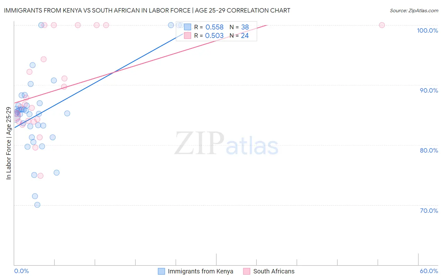 Immigrants from Kenya vs South African In Labor Force | Age 25-29