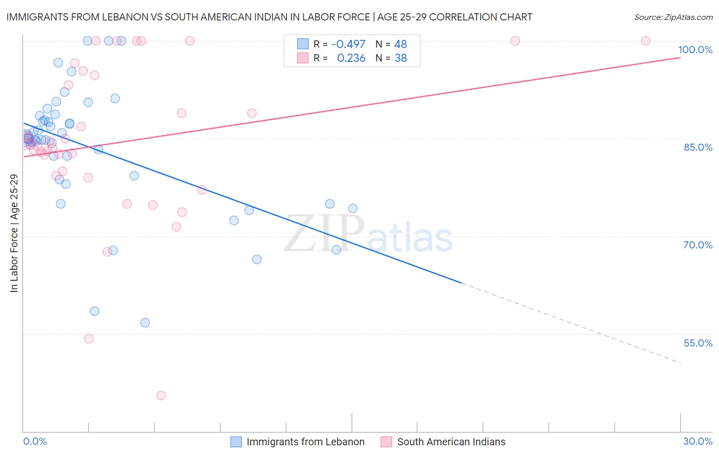 Immigrants from Lebanon vs South American Indian In Labor Force | Age 25-29