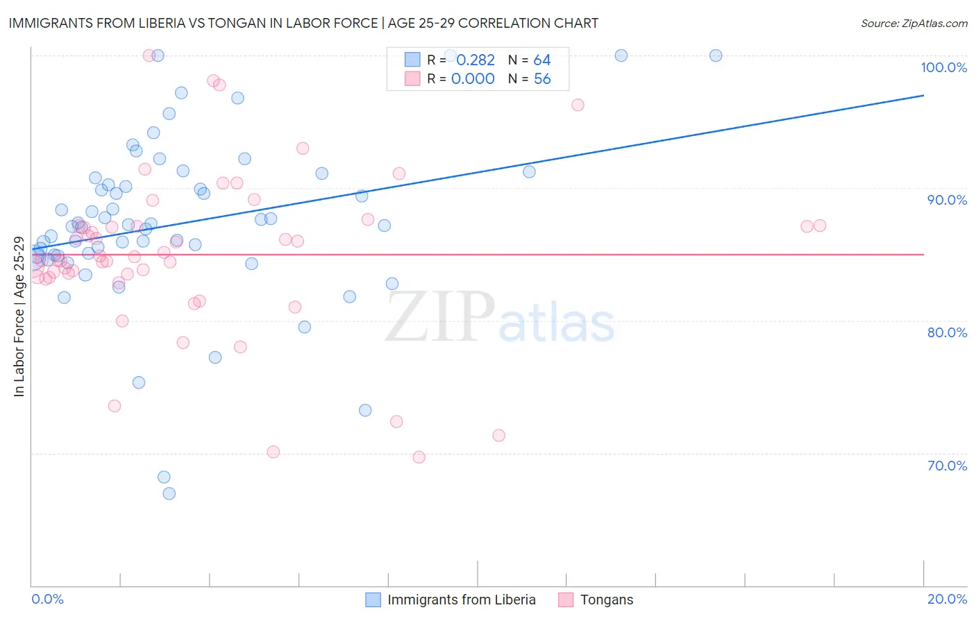 Immigrants from Liberia vs Tongan In Labor Force | Age 25-29