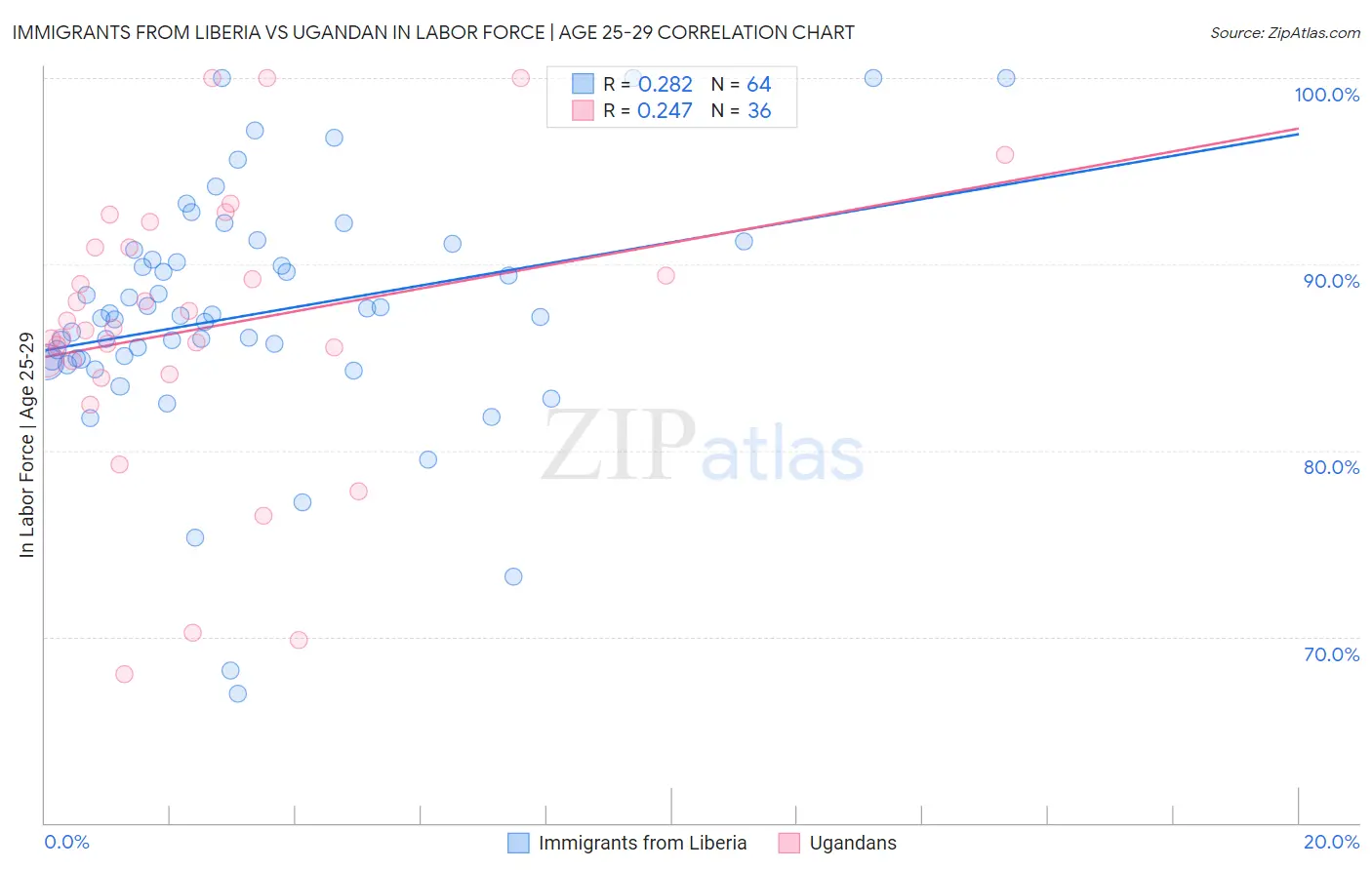 Immigrants from Liberia vs Ugandan In Labor Force | Age 25-29