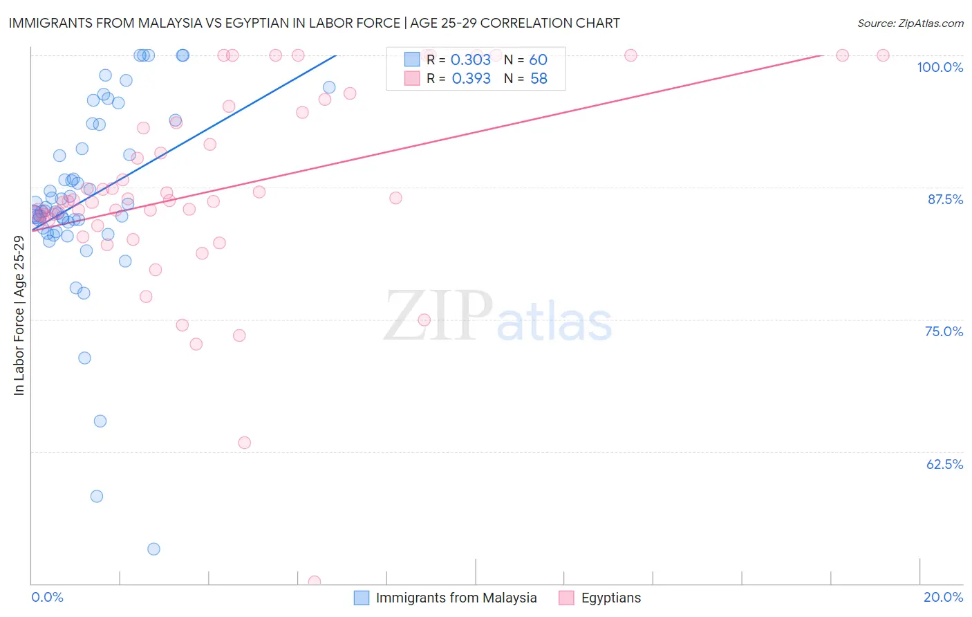 Immigrants from Malaysia vs Egyptian In Labor Force | Age 25-29