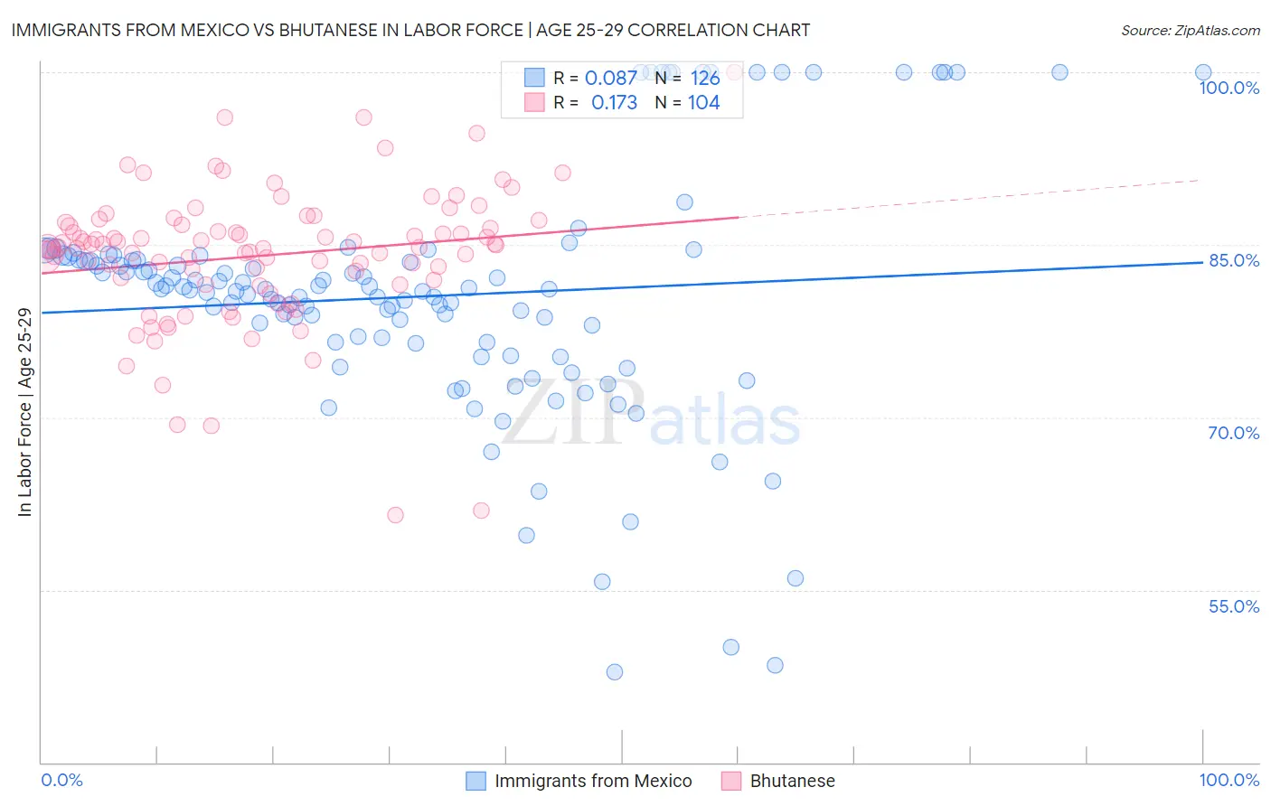 Immigrants from Mexico vs Bhutanese In Labor Force | Age 25-29
