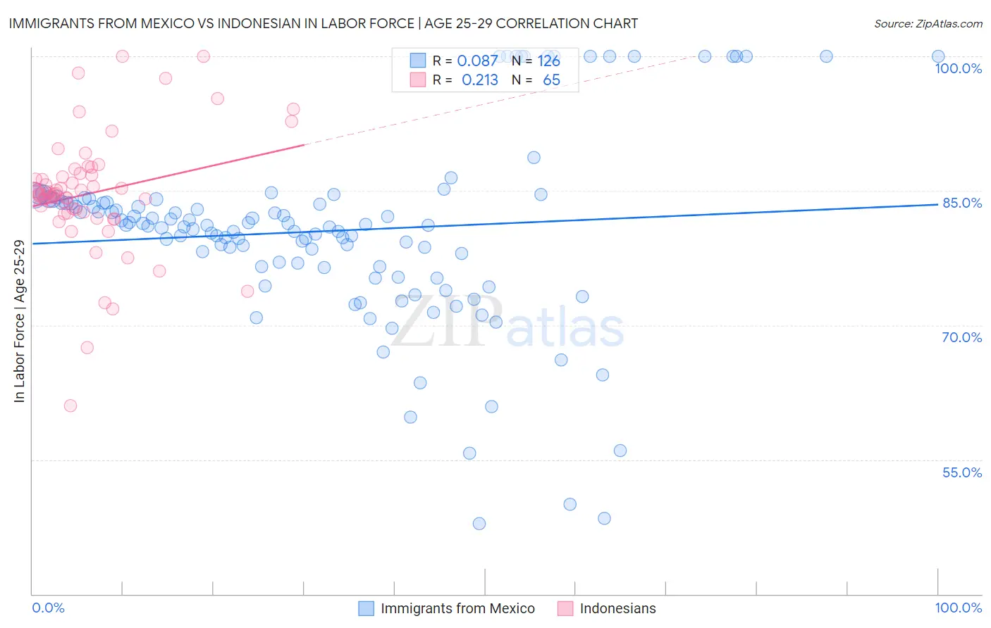 Immigrants from Mexico vs Indonesian In Labor Force | Age 25-29