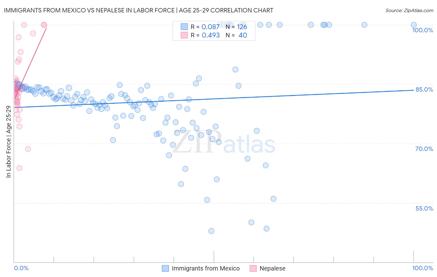 Immigrants from Mexico vs Nepalese In Labor Force | Age 25-29