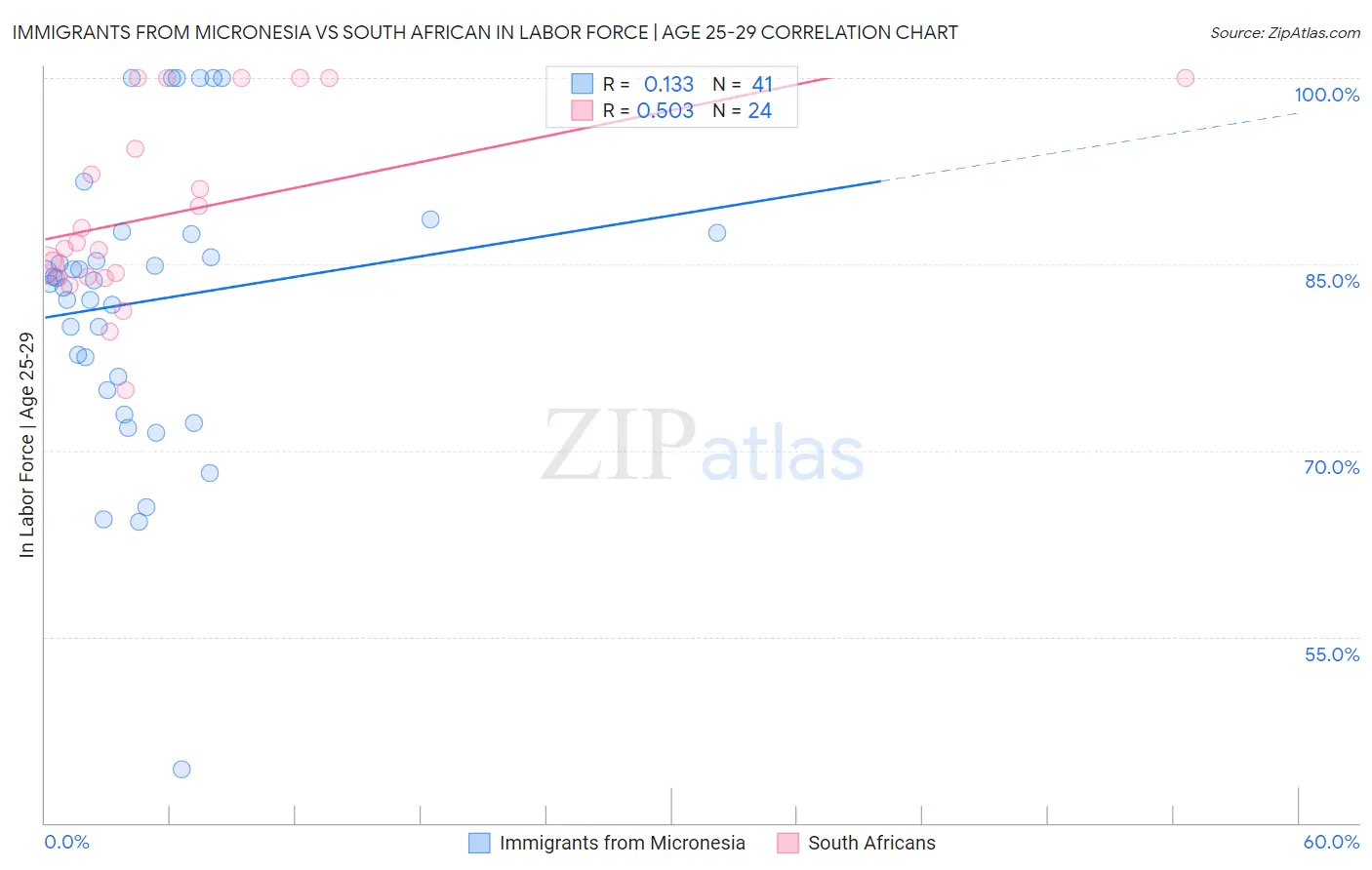 Immigrants from Micronesia vs South African In Labor Force | Age 25-29