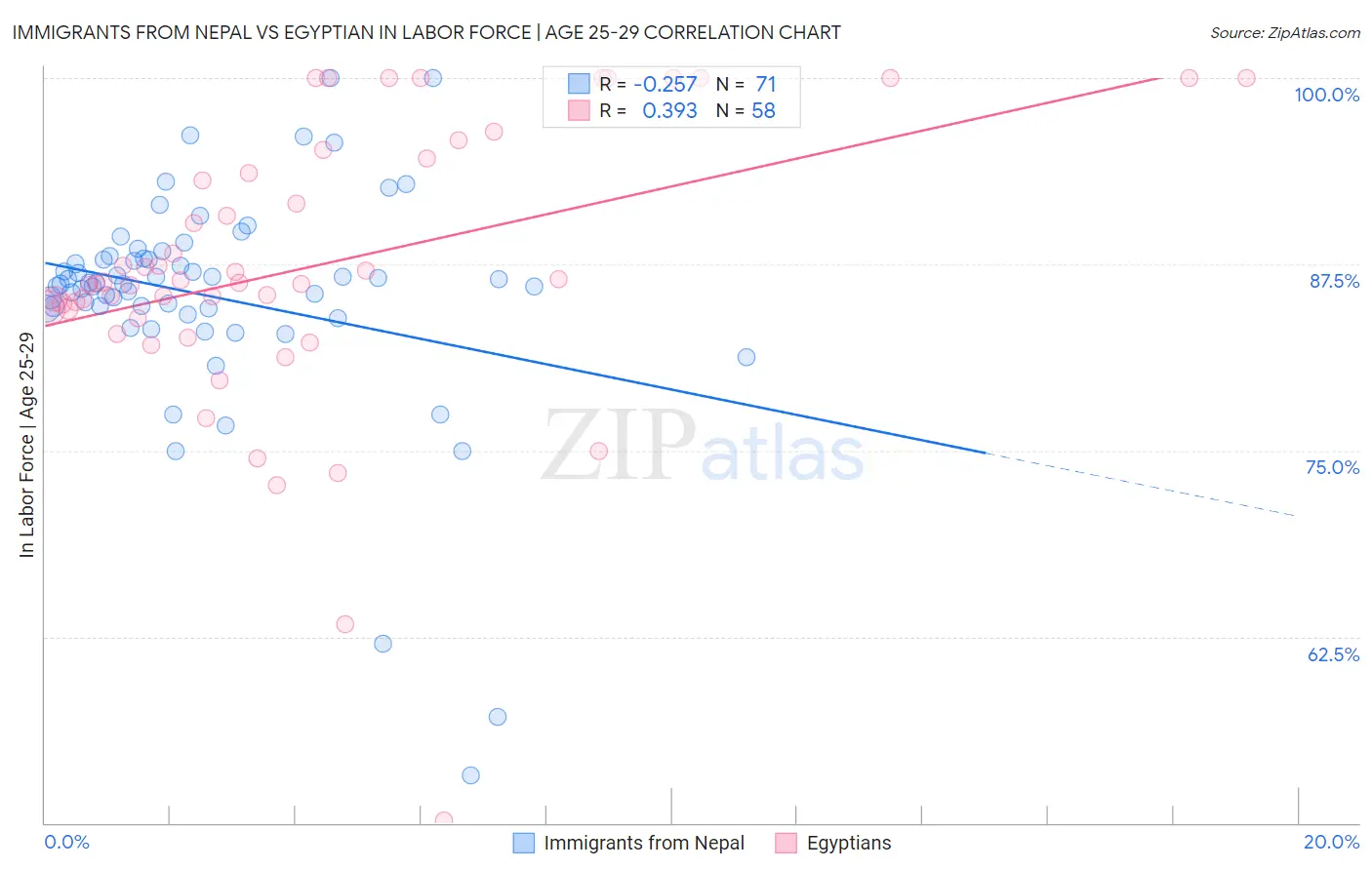 Immigrants from Nepal vs Egyptian In Labor Force | Age 25-29