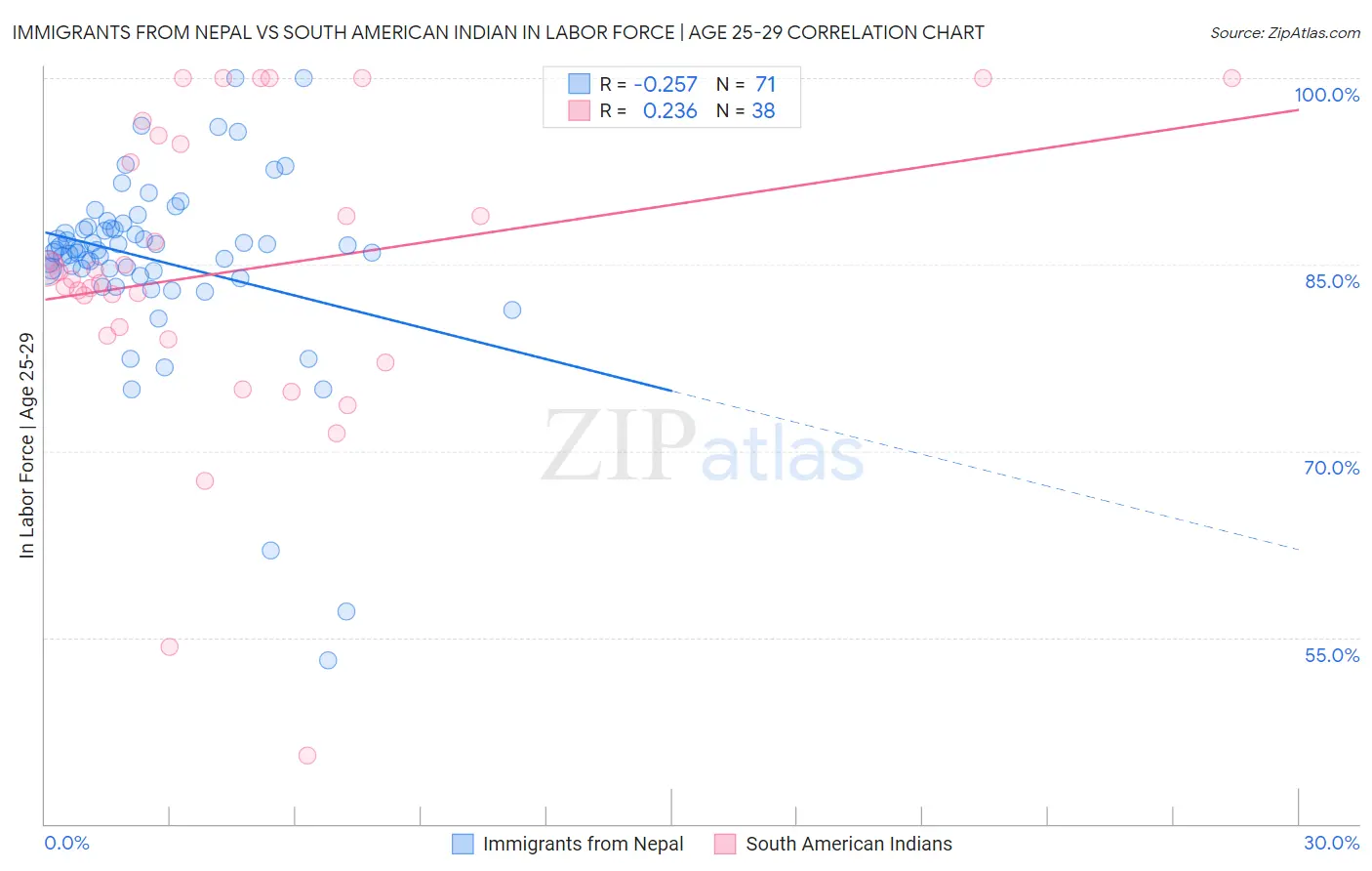 Immigrants from Nepal vs South American Indian In Labor Force | Age 25-29