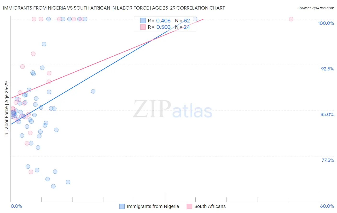 Immigrants from Nigeria vs South African In Labor Force | Age 25-29