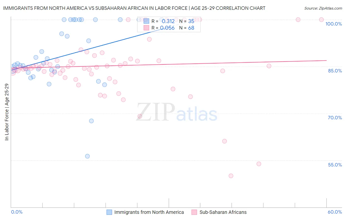 Immigrants from North America vs Subsaharan African In Labor Force | Age 25-29