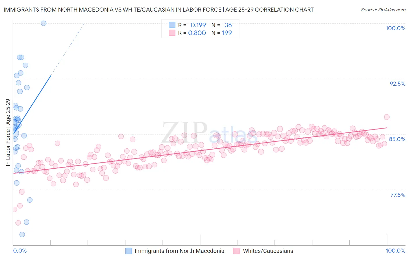 Immigrants from North Macedonia vs White/Caucasian In Labor Force | Age 25-29