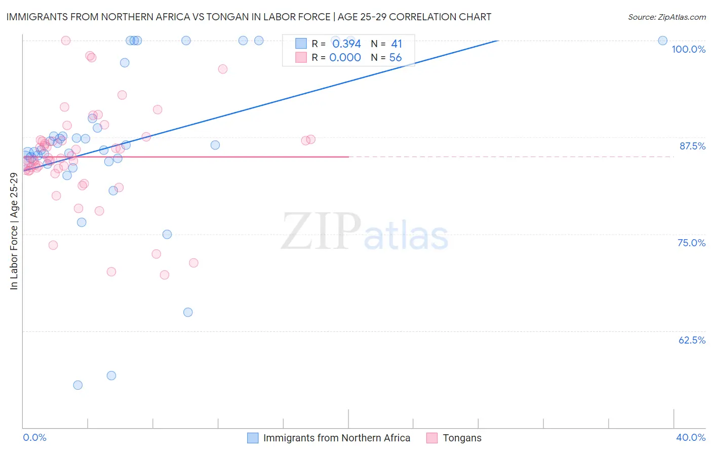 Immigrants from Northern Africa vs Tongan In Labor Force | Age 25-29