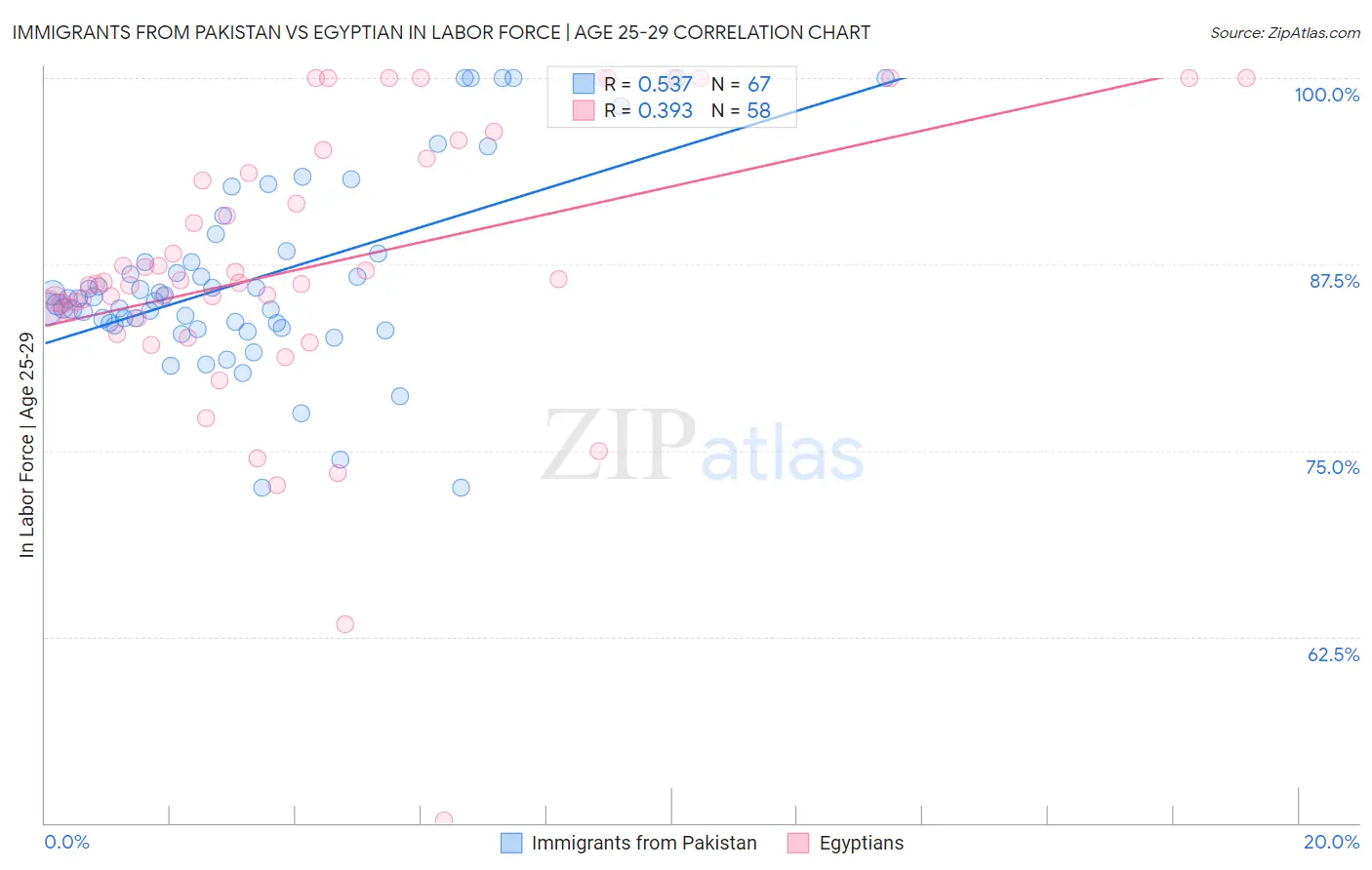 Immigrants from Pakistan vs Egyptian In Labor Force | Age 25-29