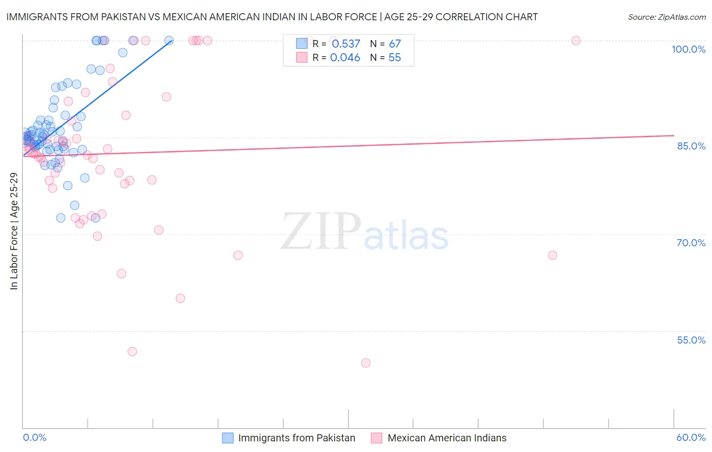 Immigrants from Pakistan vs Mexican American Indian In Labor Force | Age 25-29