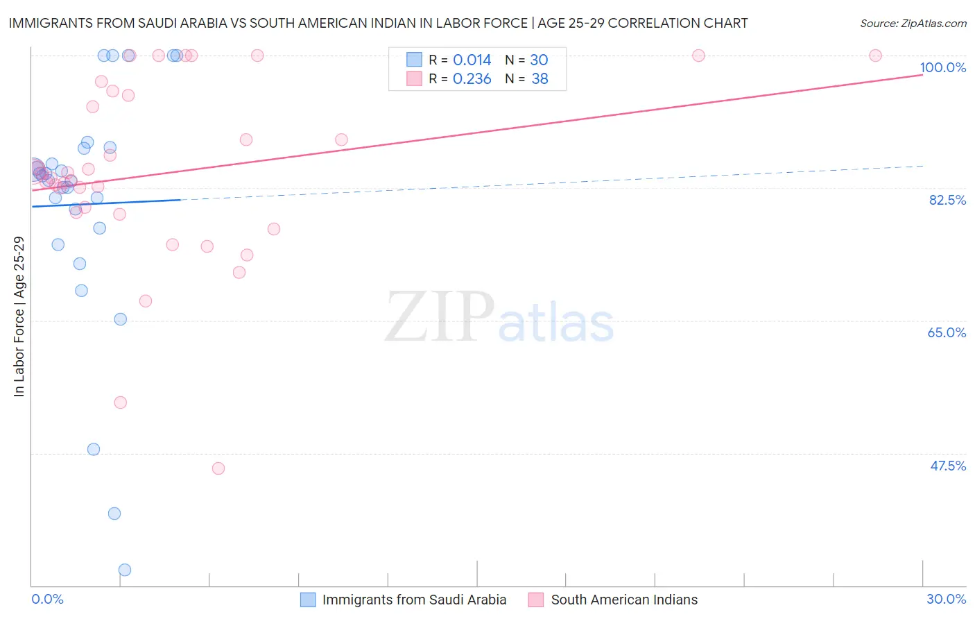 Immigrants from Saudi Arabia vs South American Indian In Labor Force | Age 25-29