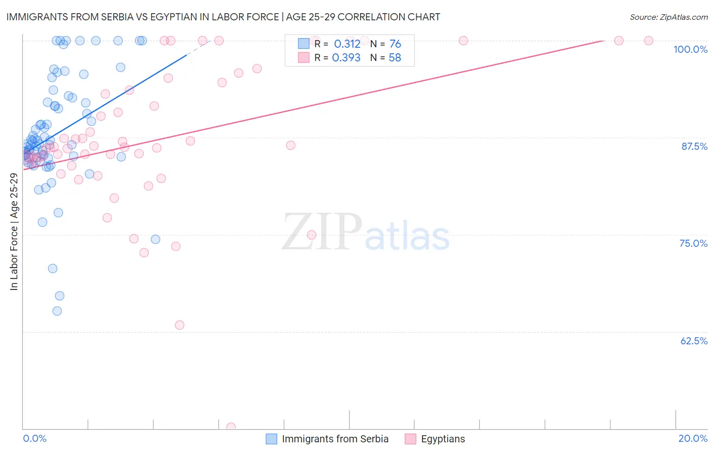 Immigrants from Serbia vs Egyptian In Labor Force | Age 25-29