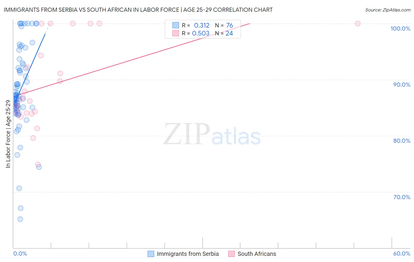 Immigrants from Serbia vs South African In Labor Force | Age 25-29