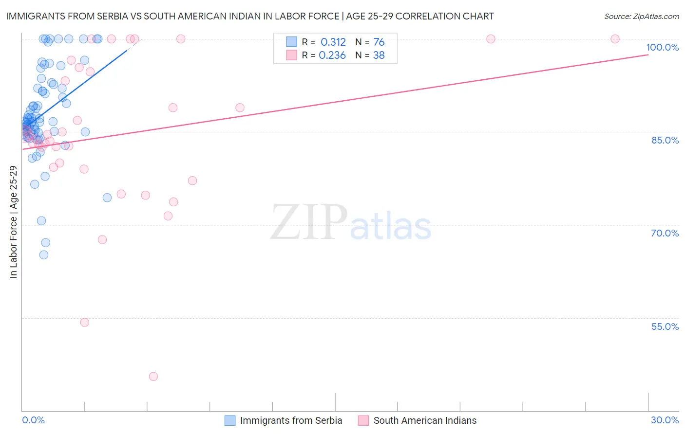 Immigrants from Serbia vs South American Indian In Labor Force | Age 25-29