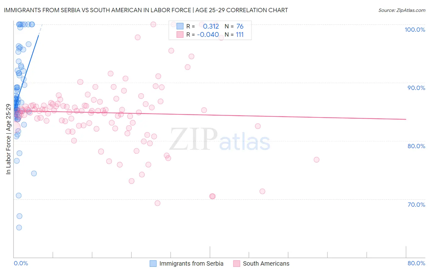 Immigrants from Serbia vs South American In Labor Force | Age 25-29