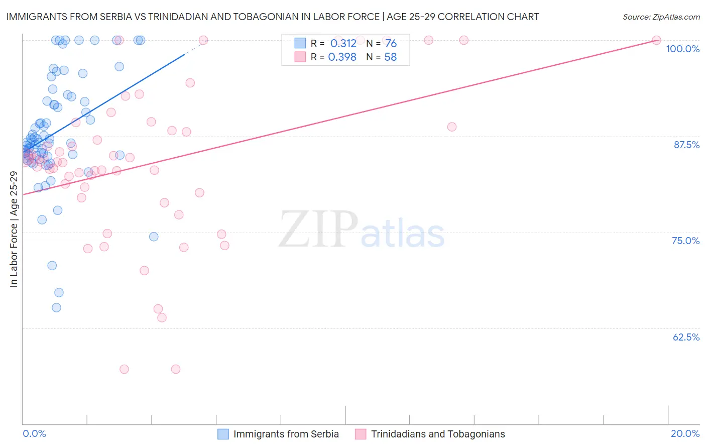 Immigrants from Serbia vs Trinidadian and Tobagonian In Labor Force | Age 25-29