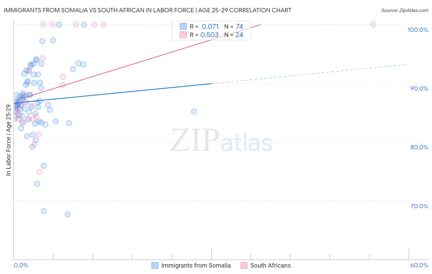 Immigrants from Somalia vs South African In Labor Force | Age 25-29