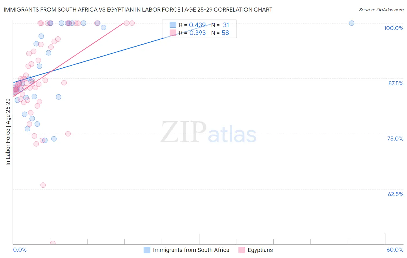 Immigrants from South Africa vs Egyptian In Labor Force | Age 25-29