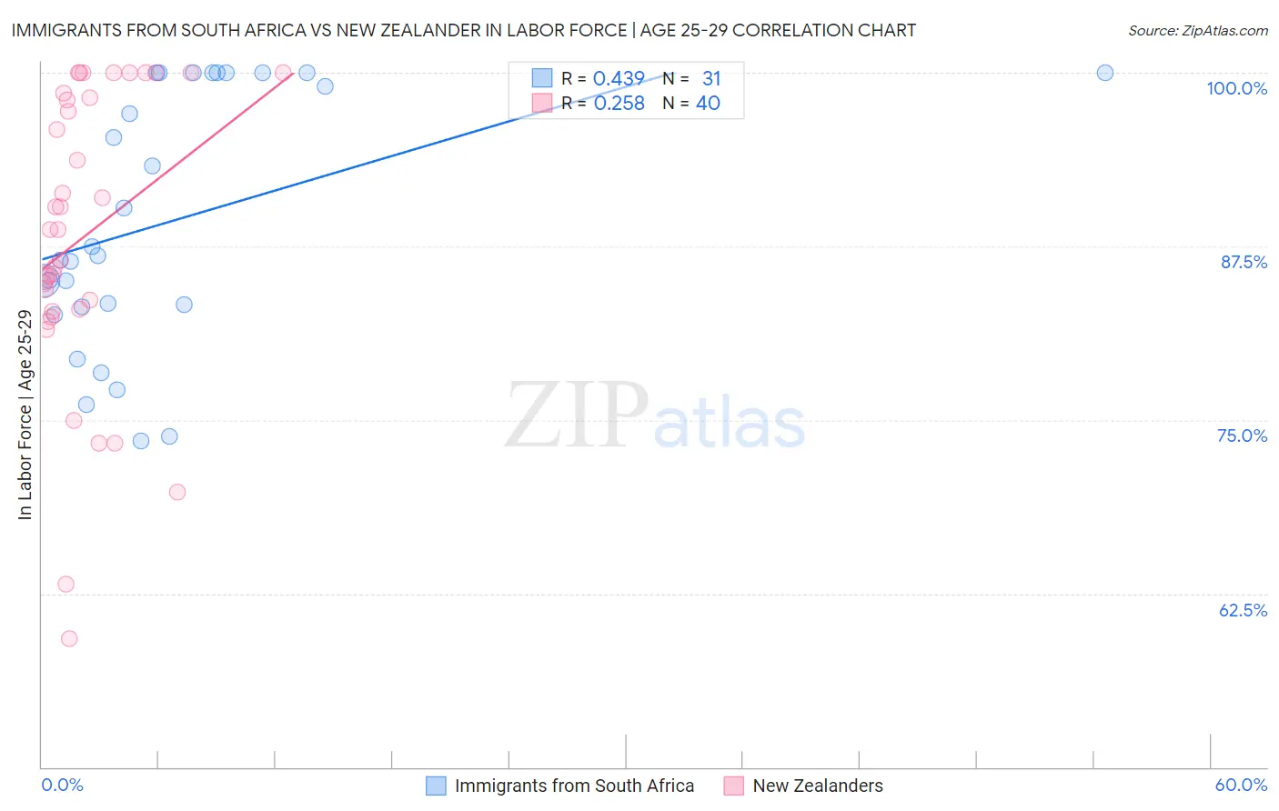Immigrants from South Africa vs New Zealander In Labor Force | Age 25-29