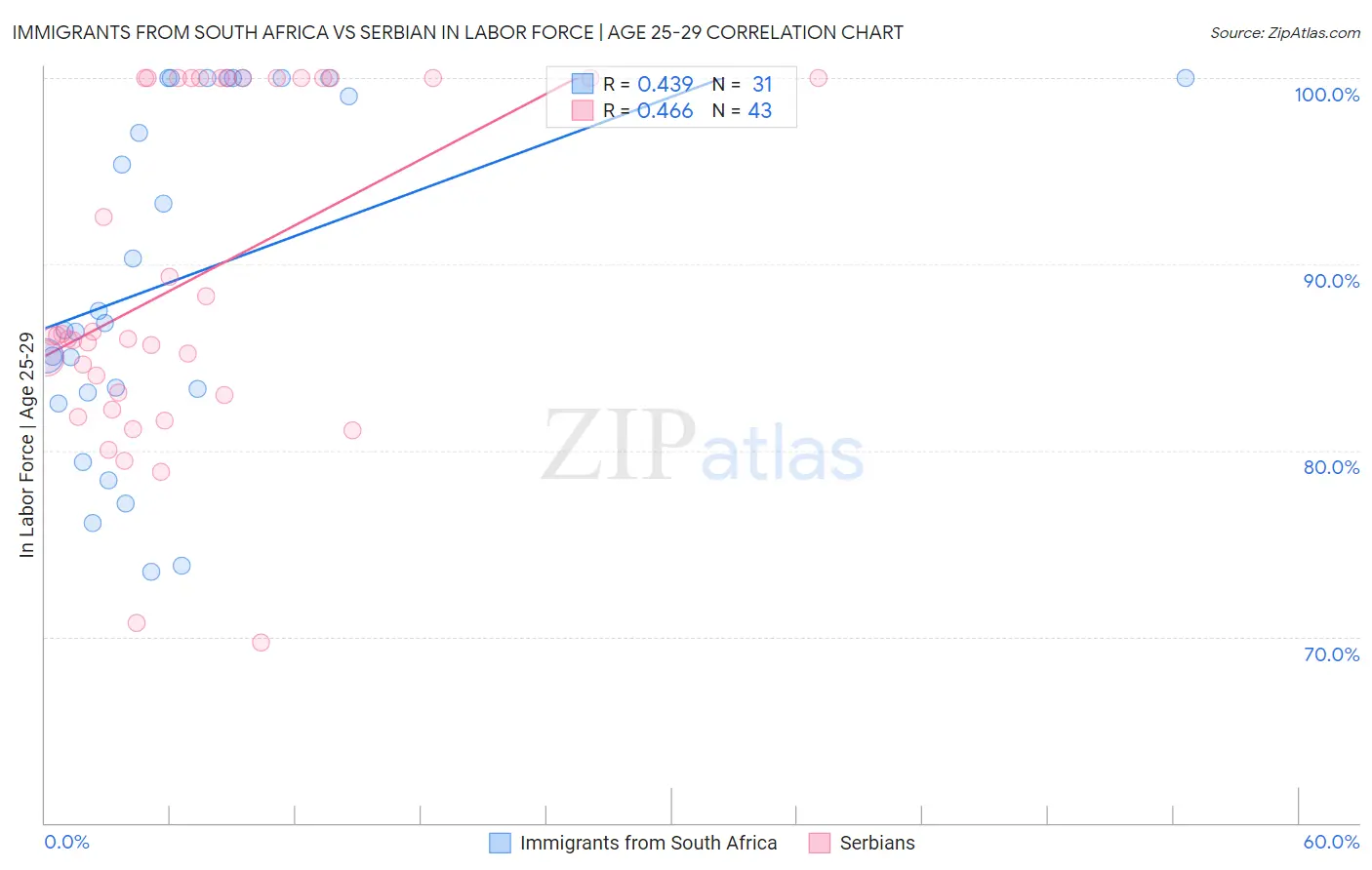 Immigrants from South Africa vs Serbian In Labor Force | Age 25-29